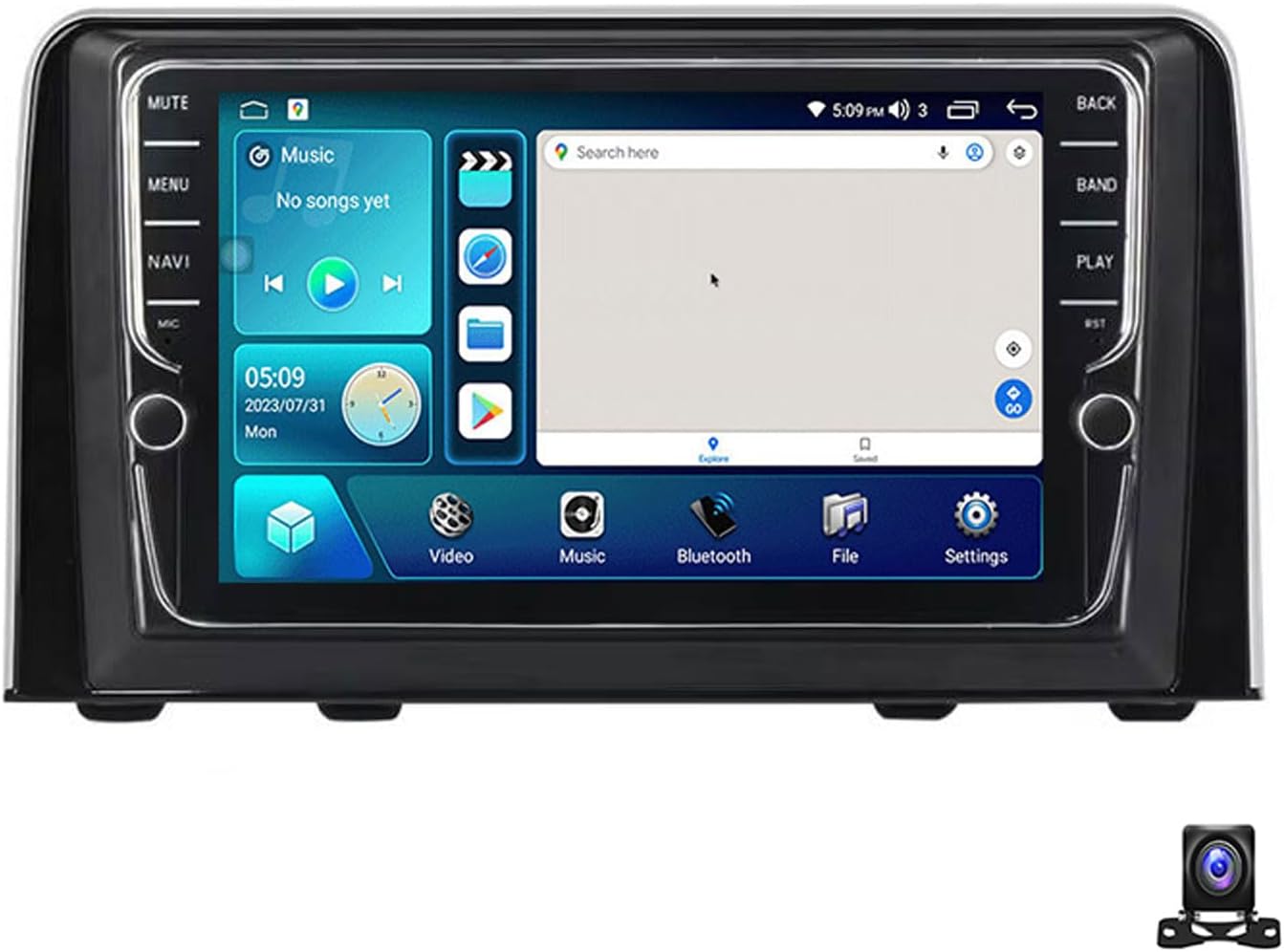 Double Din Car Stereo Bluetooth MP5 Player with Carplay/Auto, 9 Inch Touchscreen Radio Receiver with AHD Backup Camera, Compatible with Honda CRV 2016~2020 Support 4G/SWC/DSP,K100S