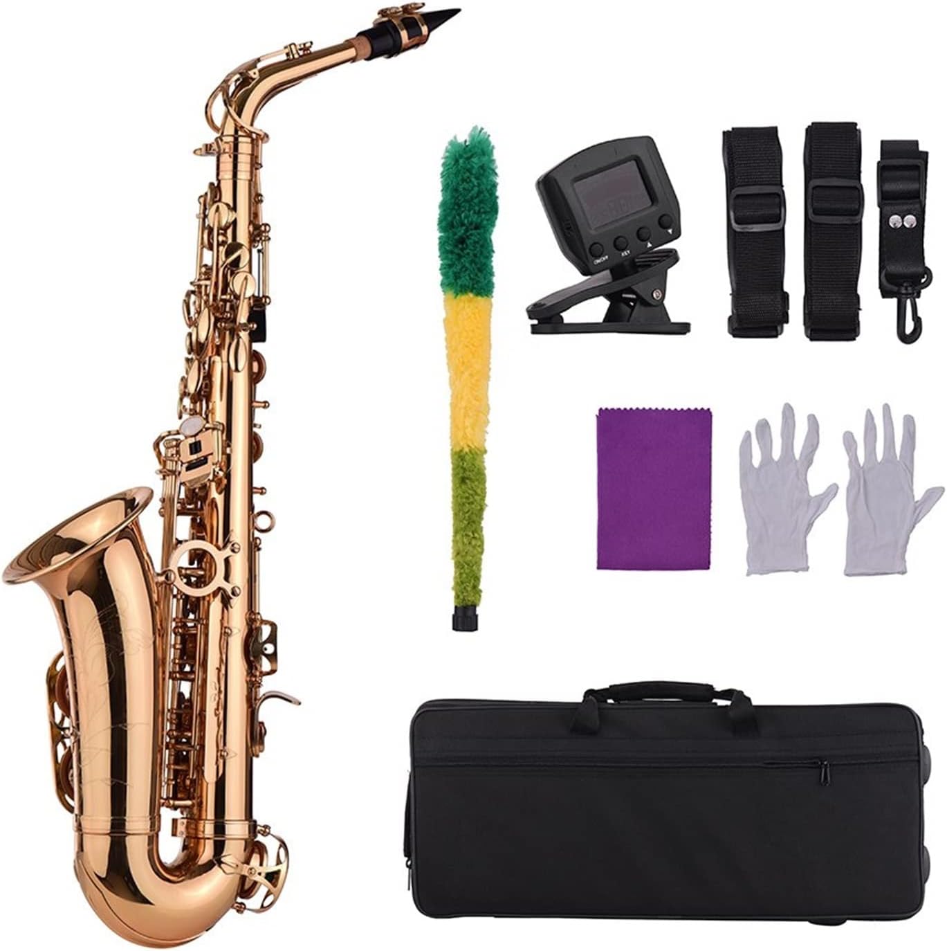 EB Alto Saxophone Brass Material Wind Instrument with Carry Case Gloves Cleaning Cloth Sax Straps Tuner Professional Saxophone