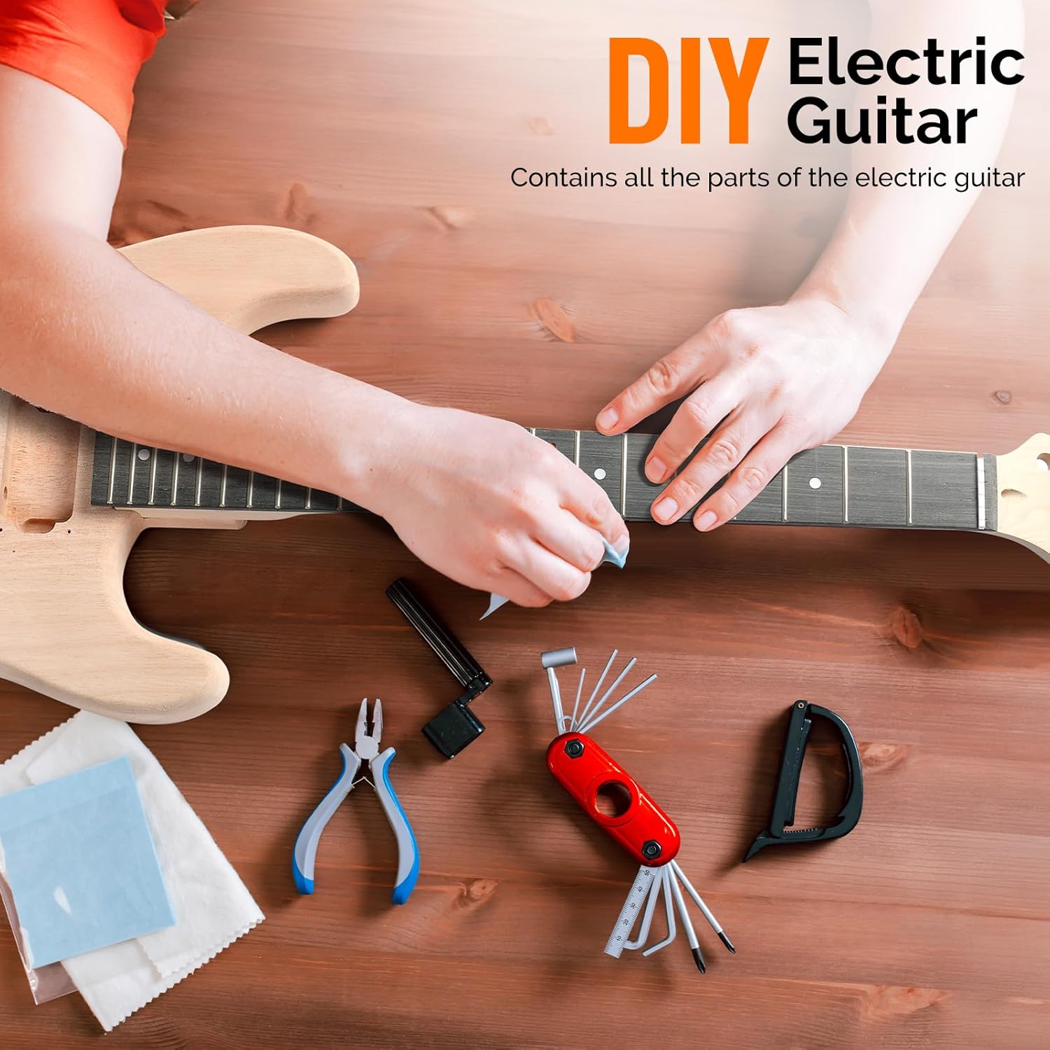 Glarry DIY Electric Guitar Kit, 6 Strings, Mahogany Wood Body, Maple Neck, Beginner, All Components Included, Build Your Own Guitar (GST)