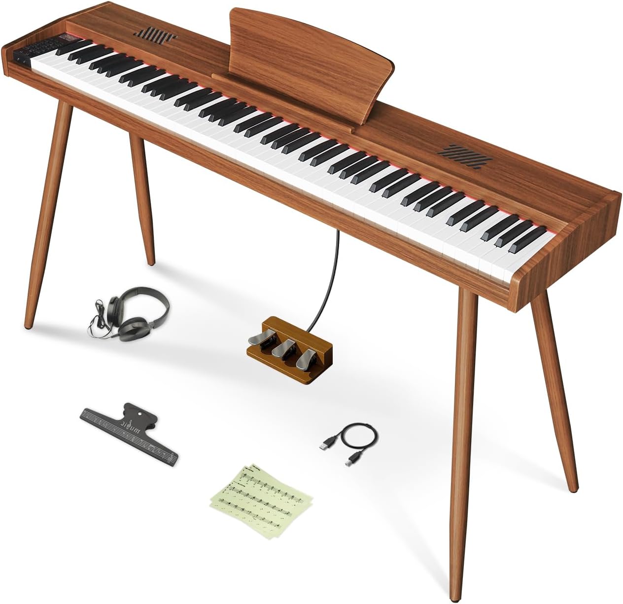 Longeye Digital Piano 88 Keys Wood Piano Keyboard Semi Weighted Electric Piano for Beginners and Professionals with Triple Pedal, Headphone, Music Rest Support MIDI Connection MOOD Walnut