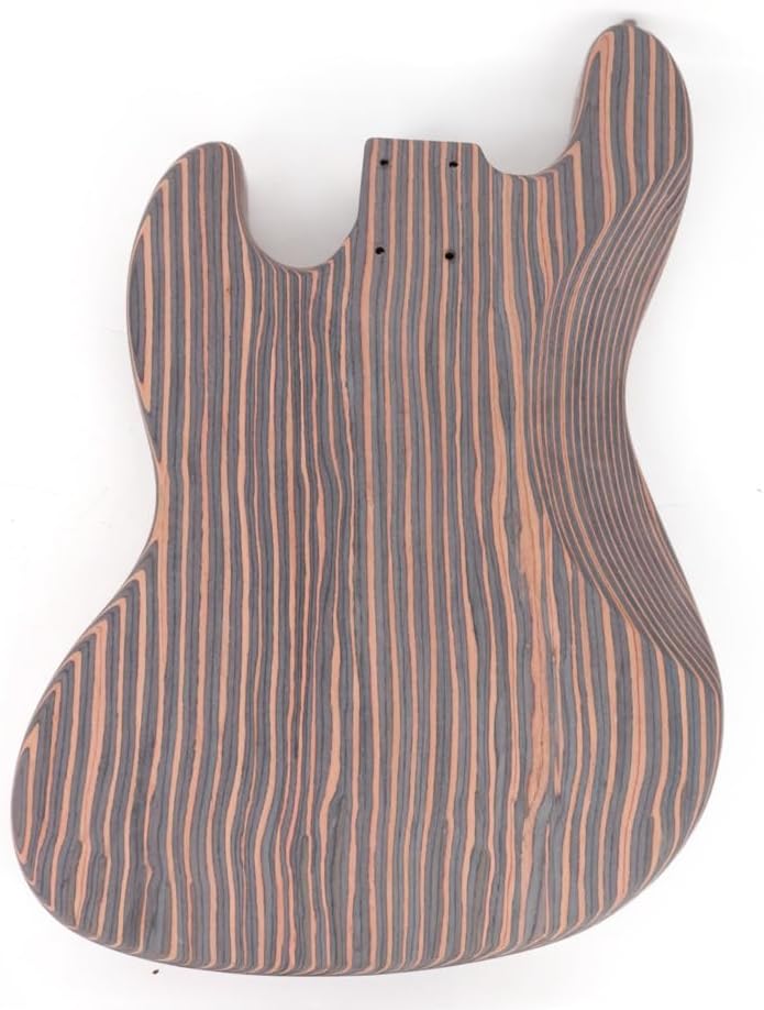 Fojill DIY Build Your Own Electric Bass Guitar Kit Unfinished Zebrawood Body Neck Fingerboard Fretboard All Parts Included