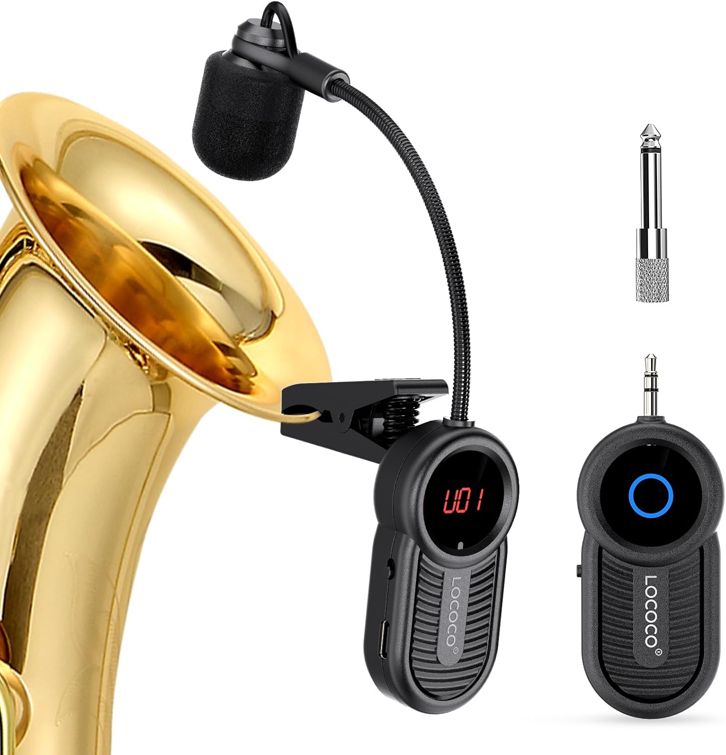 Wireless Saxophone Microphone System for Instruments: UHF Rechargeable Instruments Microphone Receiver and Transmitter - 160ft Range. Plug and Play - Clip-on Mics Suitable for Sax Trumpet, Trombone