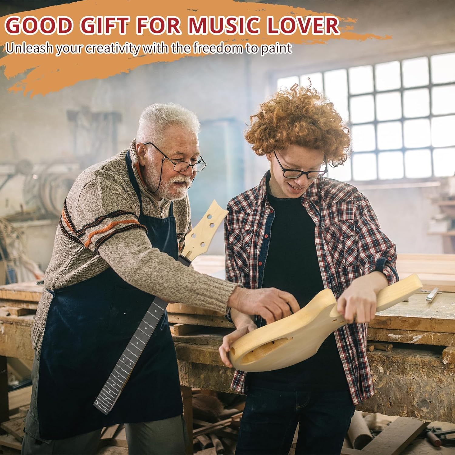 Ktaxon DIY Electric Guitar Kit, 44Inch DIY Bass Guitar Kit with Mahogany Body, Solid Wood Fingerboard and Maple Neck, Easy Installation & All Accessories Included to Build Your Own Guitar(KIB)