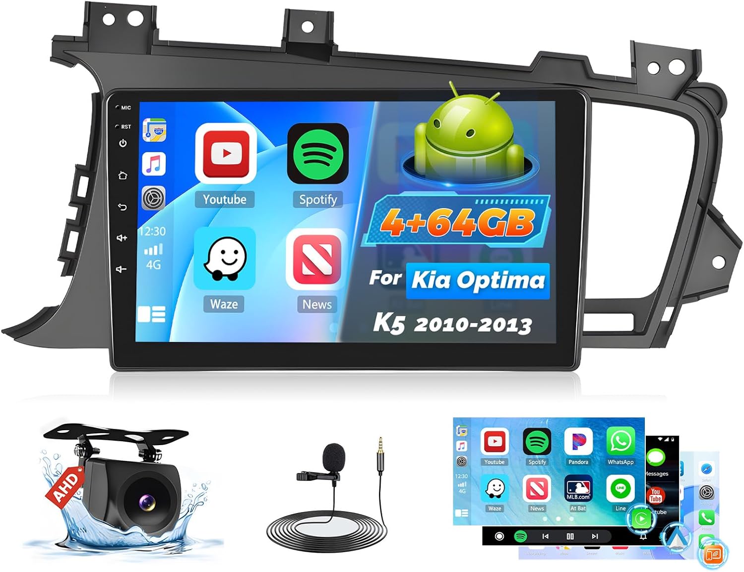 Android 15 Car Radio for Kia Optima K5 2010 2011 2012 2013, 9 inch Bluetooth Radio Head Unit for Optima K5 with Wireless CarPlay Android Auto Bluetooth 5.0 32EQ 4G RAM 64G ROM