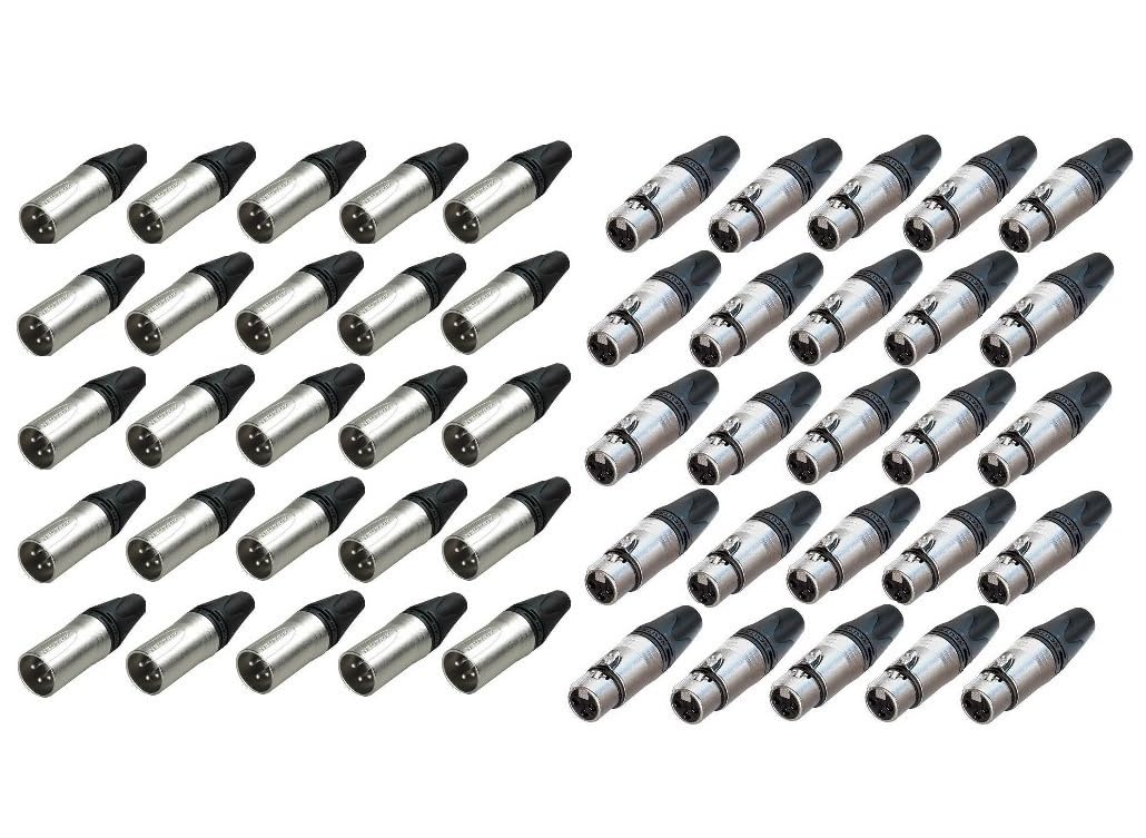 Neutrik Lot of 50 (25 Each) New NC3FXX Female XLR & 25 NC3MXX Male XLR Connectors (50 Pack)
