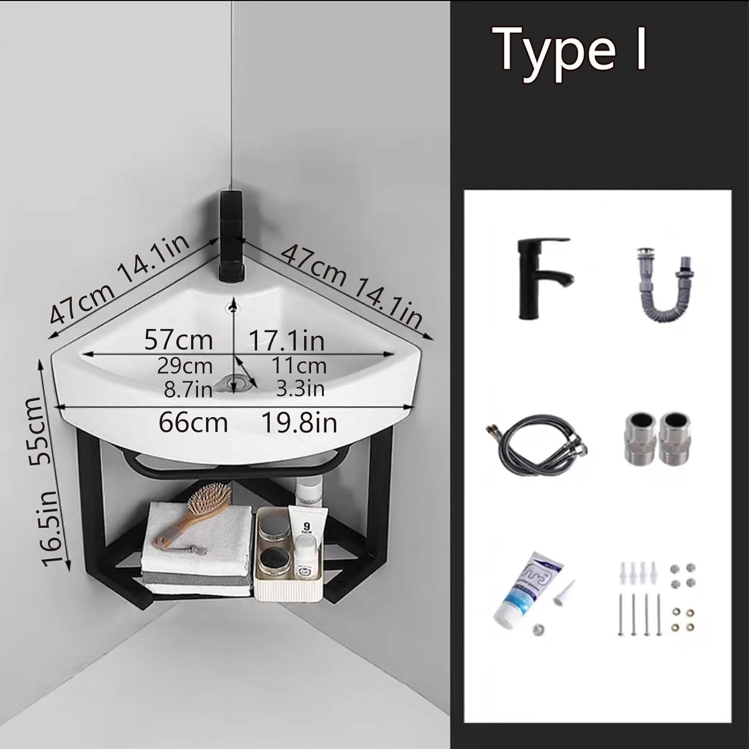 Corner Wall Mount Bathroom Sink, Wall Mounted Bathroom Sink, Scratch And Stain Resistant Finish, Bathroom Sink With Stainless Steel Rack Ceramic Vessel Sink, For Small Space ( Color : White , Size : 4