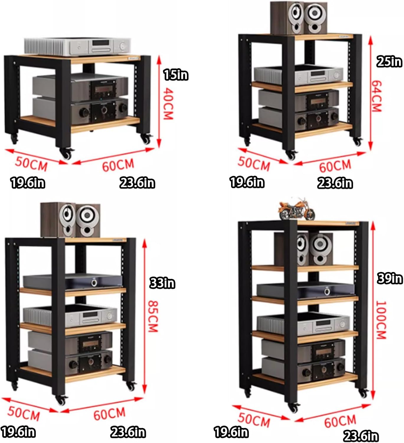 Adjustable Media Stand with Silent Foot Pad Open Storage and Multipurpose AV Rack 2/3/4 Tier TV Stand for Home Office and Theater