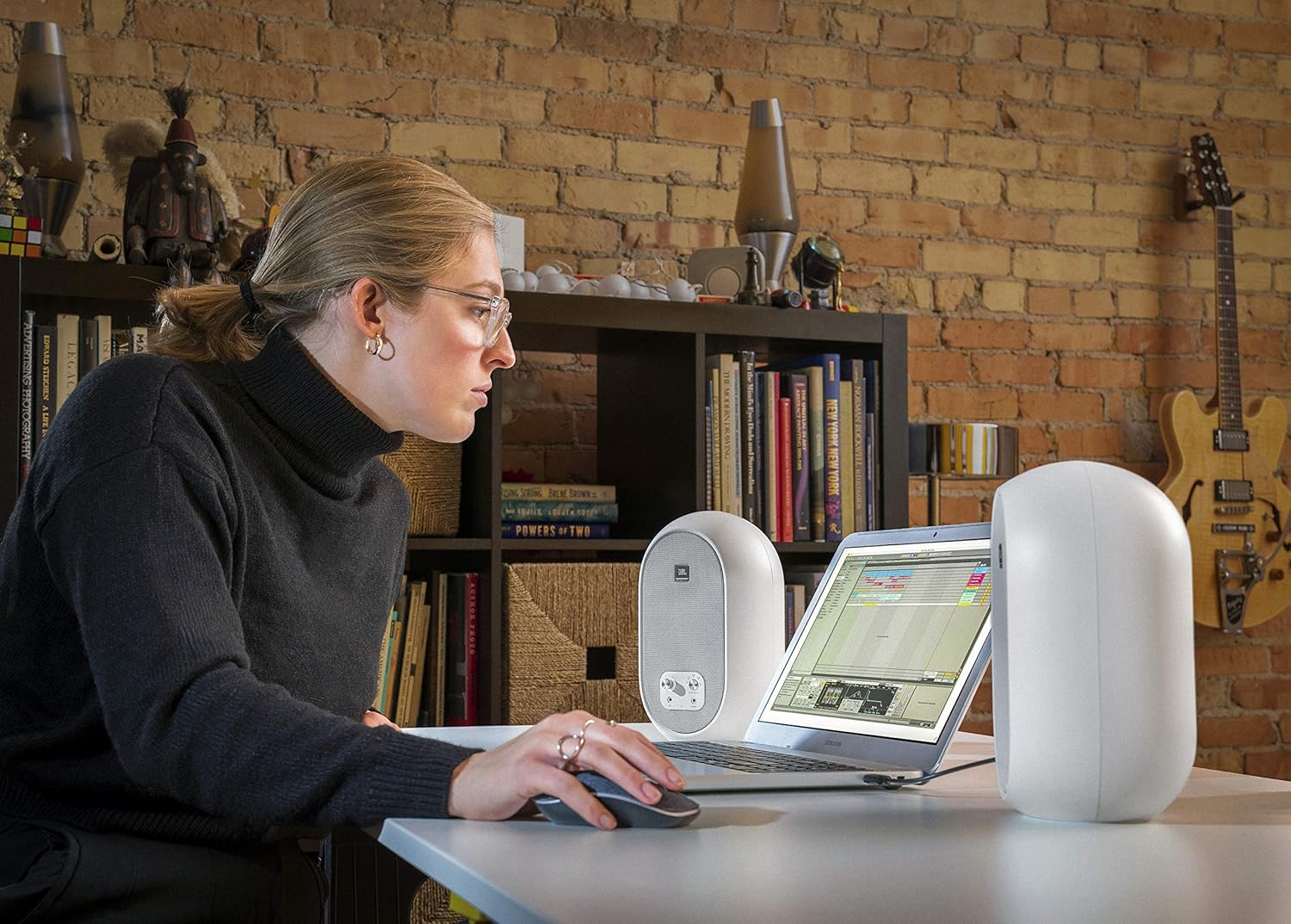 JBL Professional 1 Series 104-BT Compact Desktop Reference Monitors with Bluetooth, white, sold as pair, (JBL104-BT-WH) (Renewed)