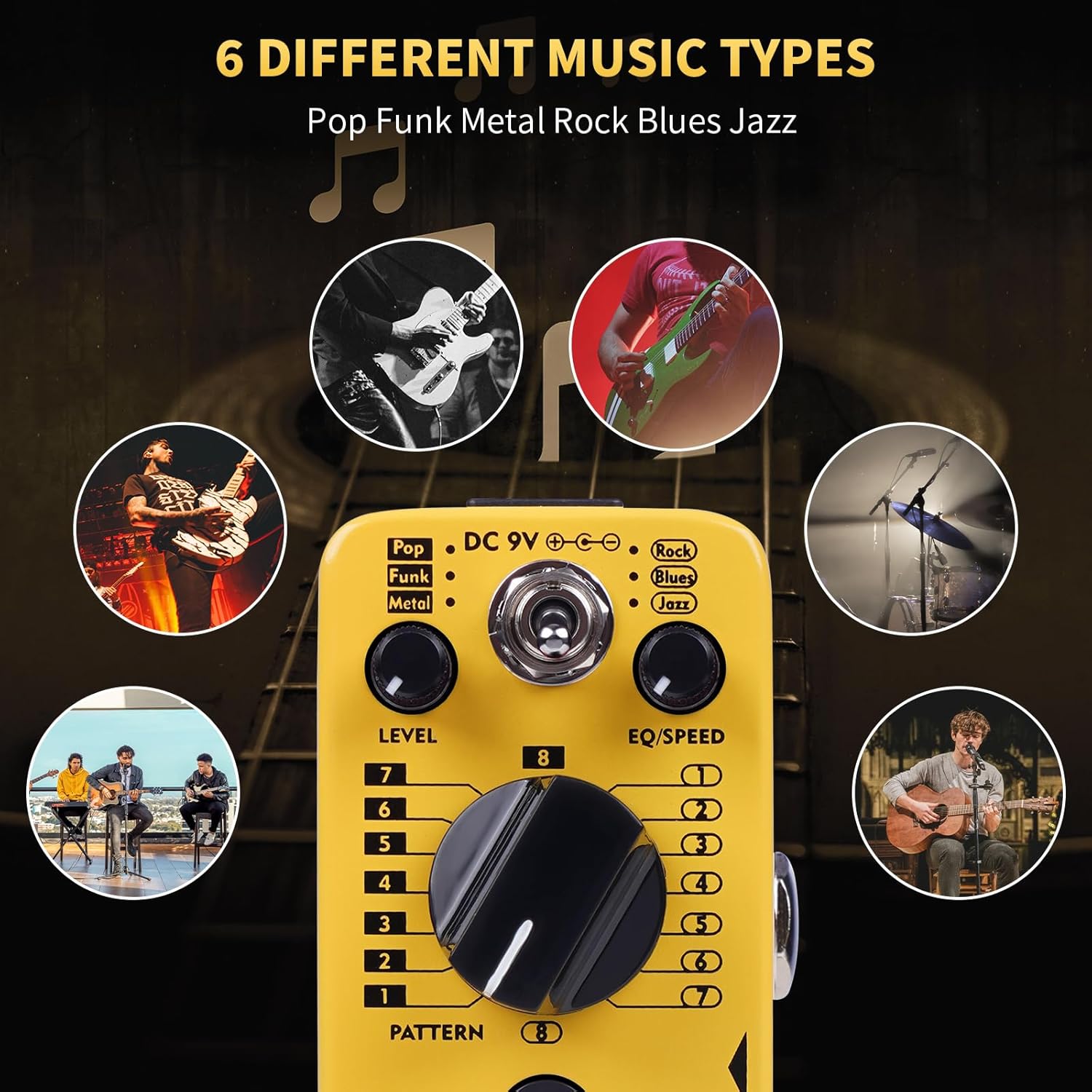 AITONE Drum Machine Guitar Pedal with Real-Time Fill Function 48 Drum Grooves 6 Music Styles & Tap Tempo EQ Presets for Electric Guitar (AT-06)