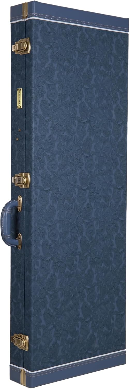 Crossrock Relief Series Jazzmaster/Jaguar Guitar Case for Offset Electric Guitars | Carved Smoke Blue Finish, Monochrome Blue Velvet Interior, Lock – Premium Wooden Hardshell