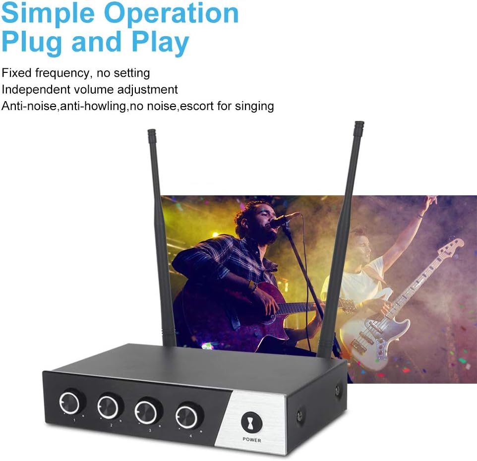 XTUGA S400 Wireless Microphone System, 4-Channel UHF Cordless Mic Set with Four Handheld Mics, Fixed Frequency, Long Range 260ft, Ideal for Church,Karaoke,Weddings, Events