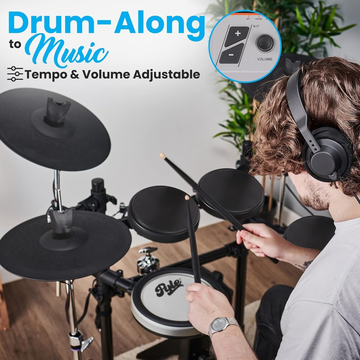 Pyle Electronic Drum Set-Portable Powerful Kit w Machine for Beginners Touch Sensitive Drum Pads, MIDI Computer Connection, Quick Setup Roll-Up Design (Mac & PC Compatible) (PTEDK50)