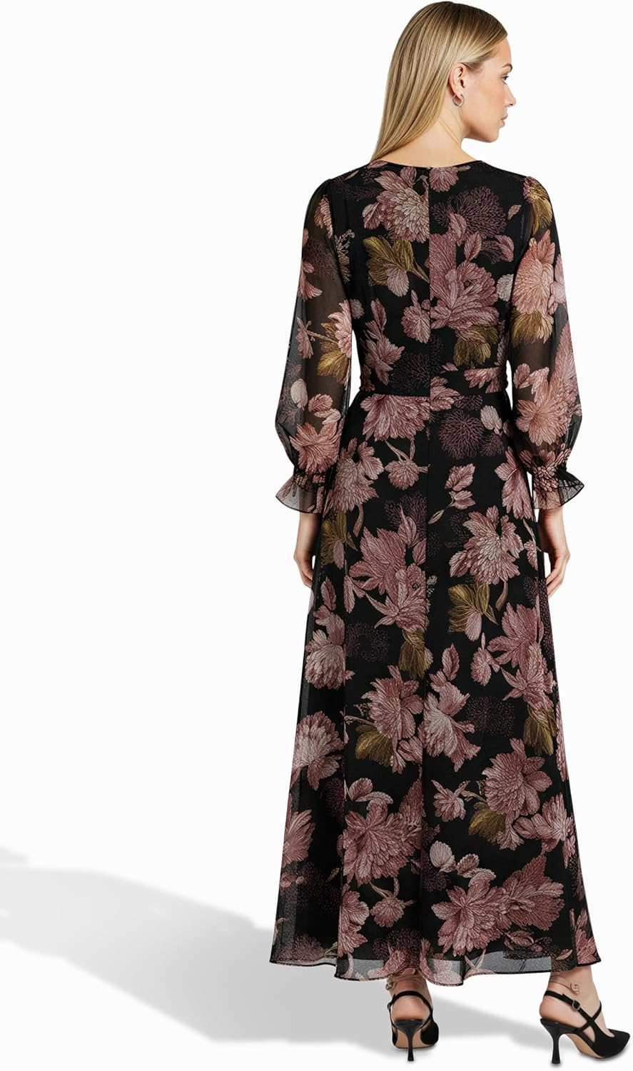 Anne Klein Womens Long Sleeve Printed Faux Wrap Maxi Dress