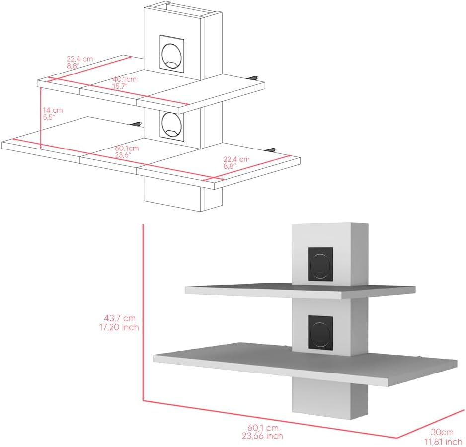 Modern White Living Room Shelf - Floating Wall Mount & Corner Display Shelf, 3-Tier Ladder Bookcase with Hooks, Space Saving Decor for Hallway or Bedroom