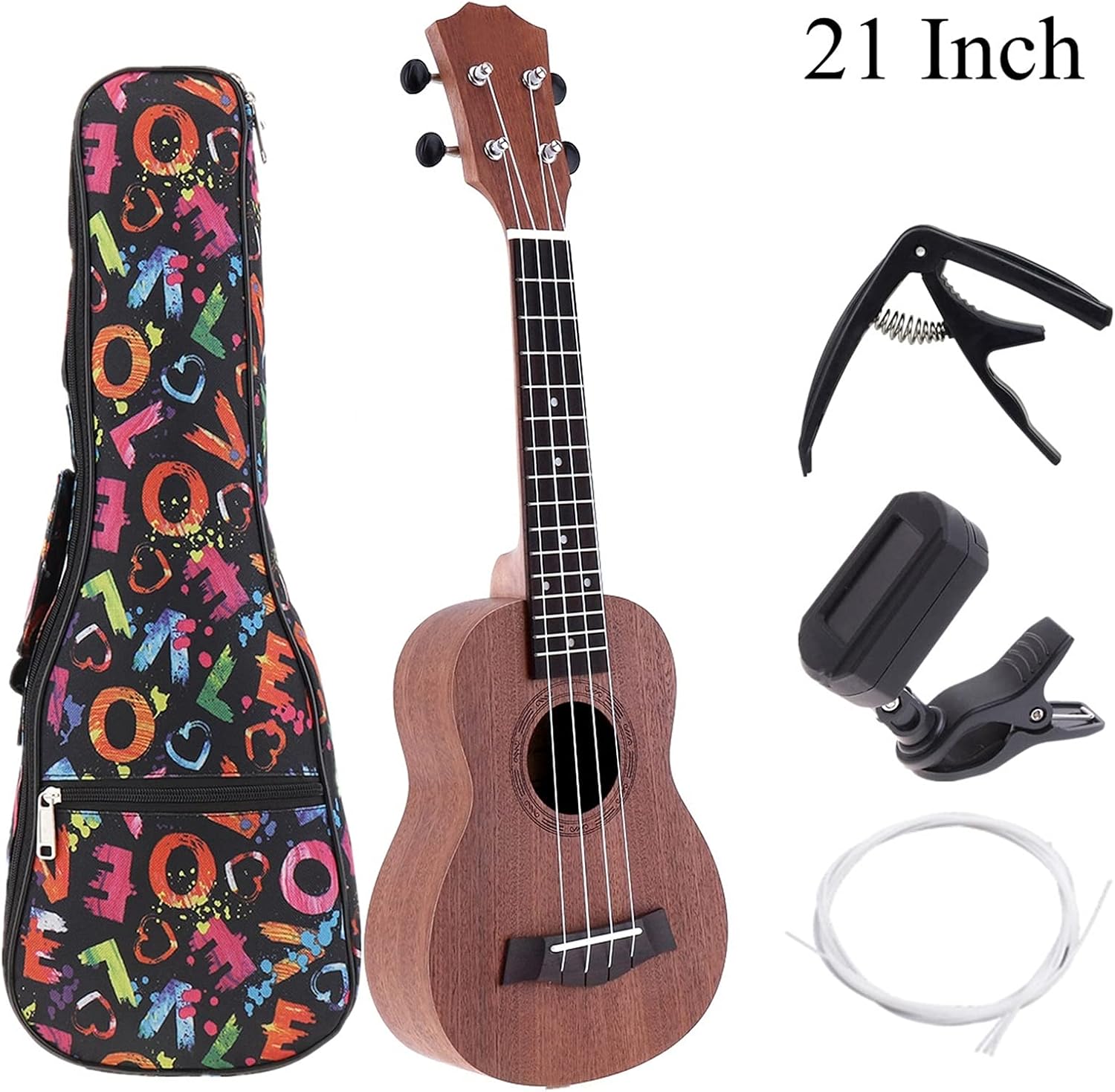 Ukulele Combo 21/23/26inch Ukulele Black Soprano 4 Strings Uke Hawaii Bass Stringed Musical Instrument Set Kits+Tuner+String+Bag Children Ukulele (Color : 21 Inch)