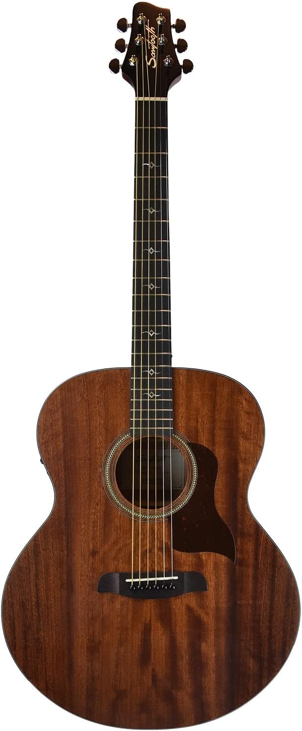 Sawtooth Mahogany Series Solid Mahogany Top Acoustic-Electric Jumbo Guitar with Hard Case & Pick Sampler