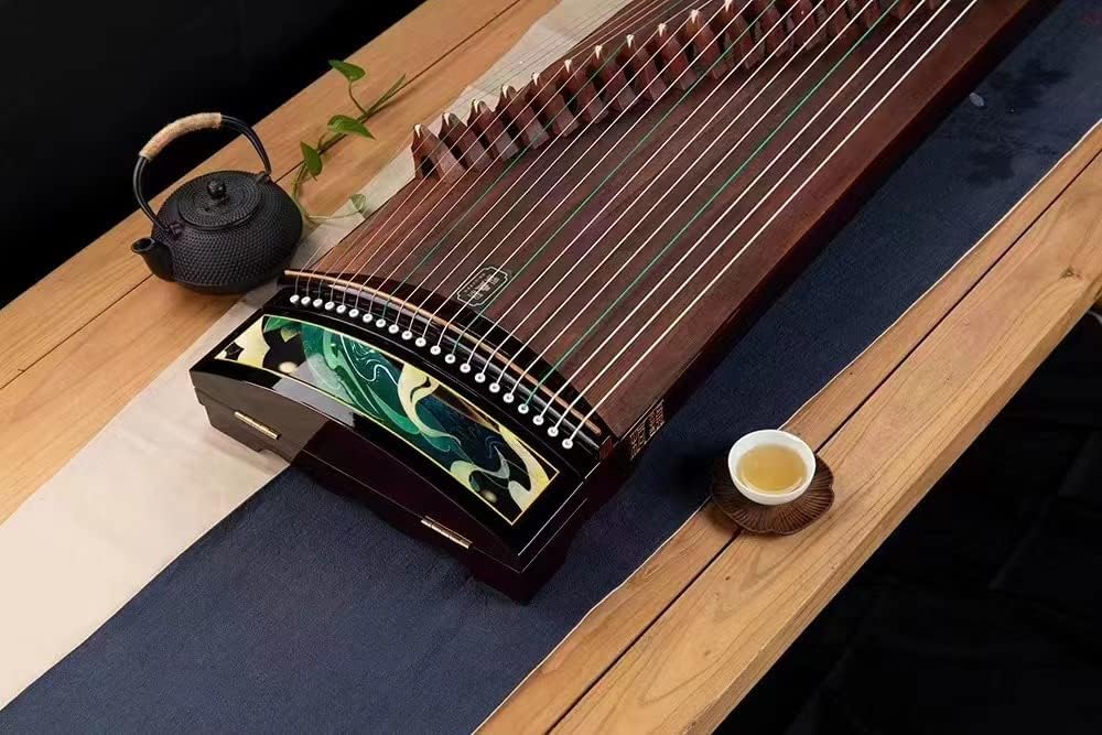 LANDTOM High level Dalbergia cochinchinensis（酸枝木）Wood （实木）Travel Guzheng(135cm) with silk painting For Adults/Children/Senior/Intermediate/Beginner (A) (A)