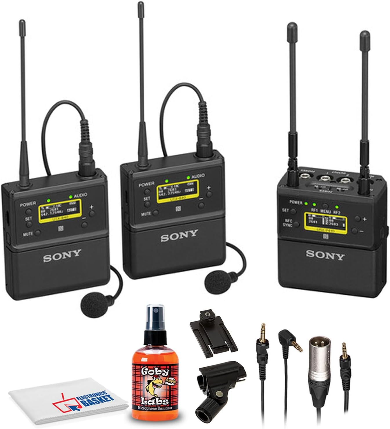 Sony UWP-D27 2-Person Camera-Mount Wireless Omni Lavalier Microphone System (UC14: 470 to 542 MHz) with 6Ave Cleaning Kit