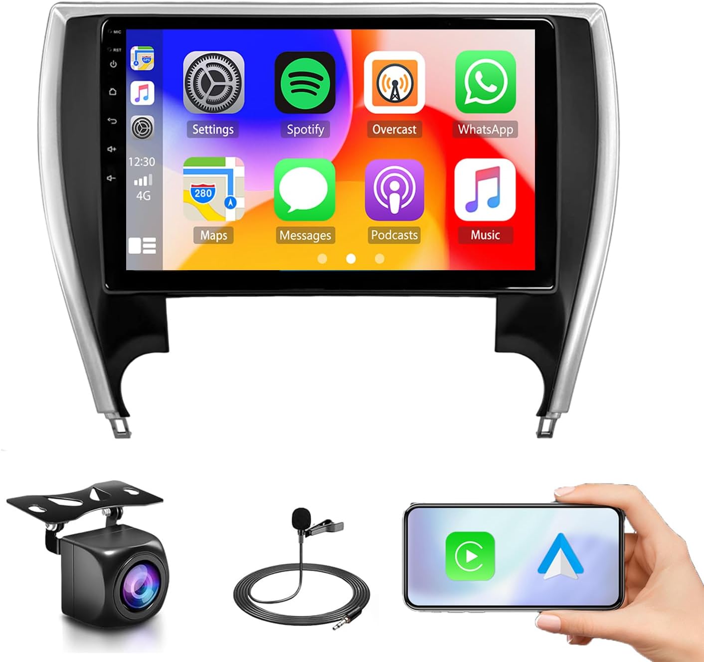 Double Din Car Stereo Radio for Toyota Camry 2015-2017,10.2-Inch Touch Screen Car Audio Receiver with Wireless Carplay/Android Auto,MirrorLink WiFi Bluetooth FM/RDS SWC AHD Backup Camera MIC,2G+64G