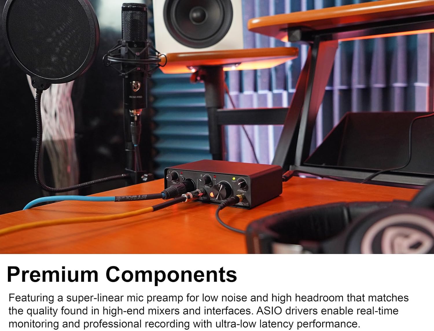 Rockville Bundle: Rockville R-TRACK SOLO Audio Interface Drivers Bundle with Rockville RCM03 Microphone Shock Mount & Rockville PRO-M50 Studio Headphones & Rockville RDTS Studio Mic Tripod (4 Items)