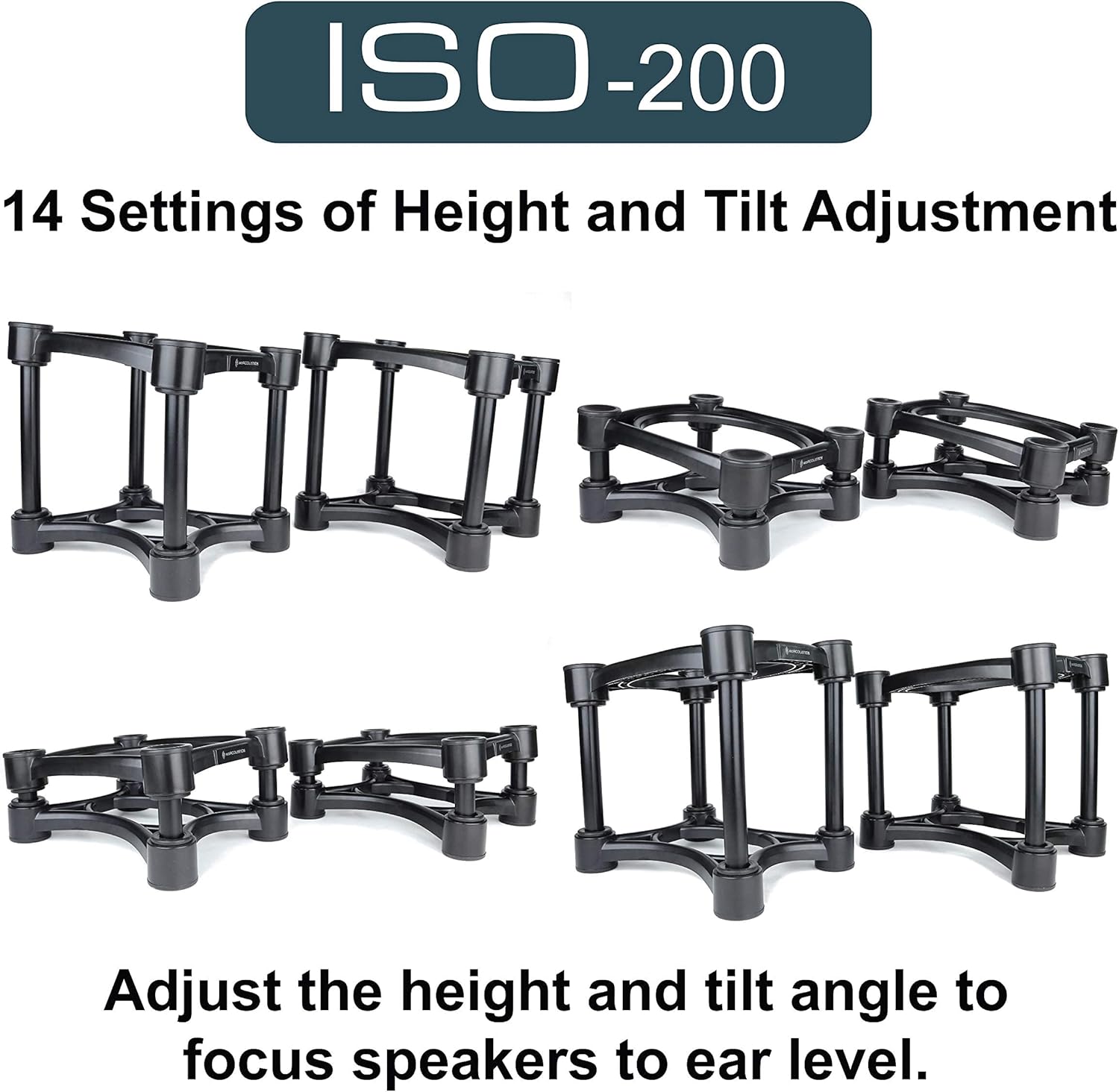 IsoAcoustics Iso-Stand Series Speaker Isolation Stands with Height & Tilt Adjustment: Iso-200 (7.8” x 10”) Pair