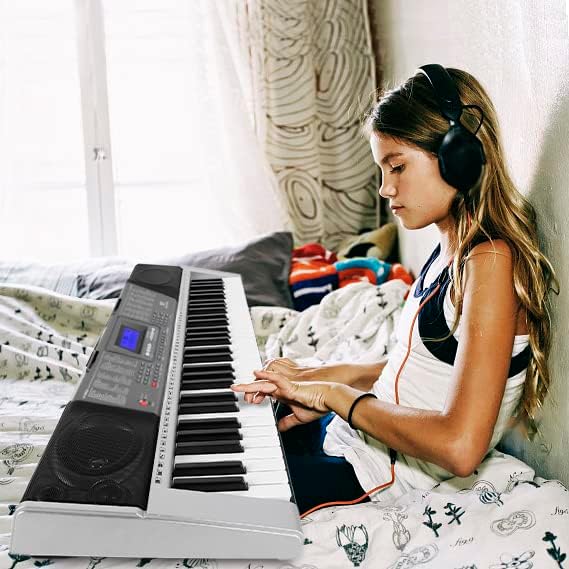 MUSTAR 61 Key Piano Keyboard, MEK-300 Electric Keyboard Piano with Stand, Full Size Keyboards Piano 61 Key for Beginners, LCD Screen, Headphones, Microphone, Power Adapter, Birthday Gifts