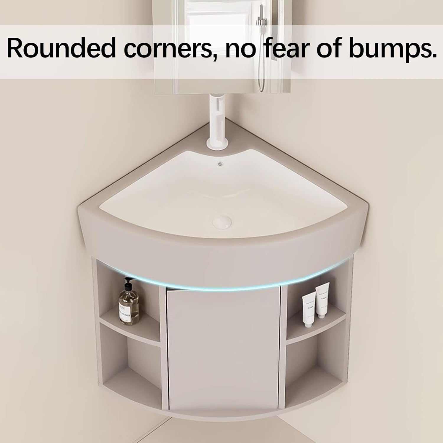 Wall Mount Corner Bathroom Sink,Corner Balcony Sink With Storage,Container Triangle Ceramic Wall Mount Sink with Storage Space, Corner Vanity for Small Space(19in/48cm)