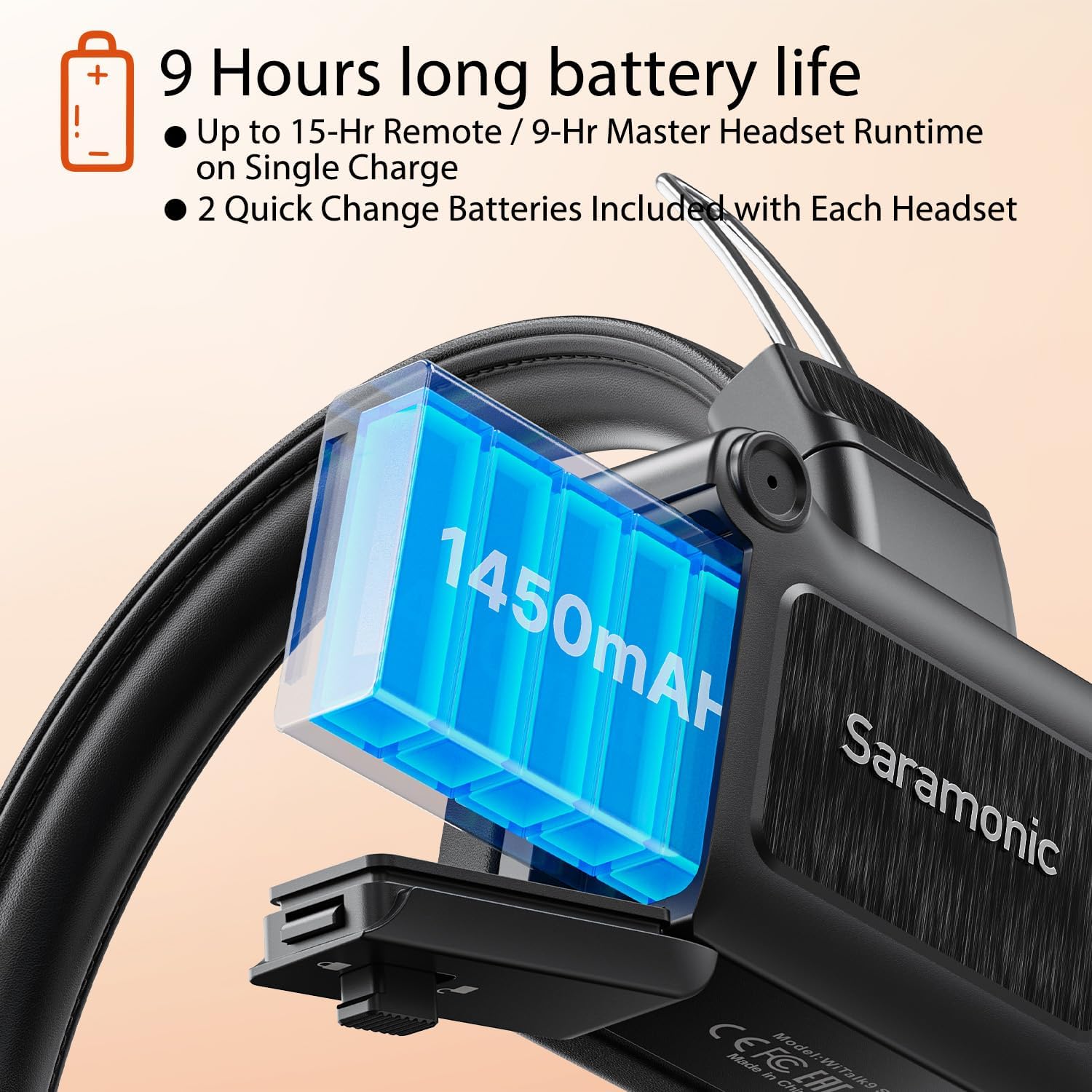 Saramonic WiTalk9-4S 4-Person 1.9GHz Full-Duplex Wireless Intercom System with 500m Range, expandable to 30 Users, 8 Batteries, 10-Bay Charger & Case