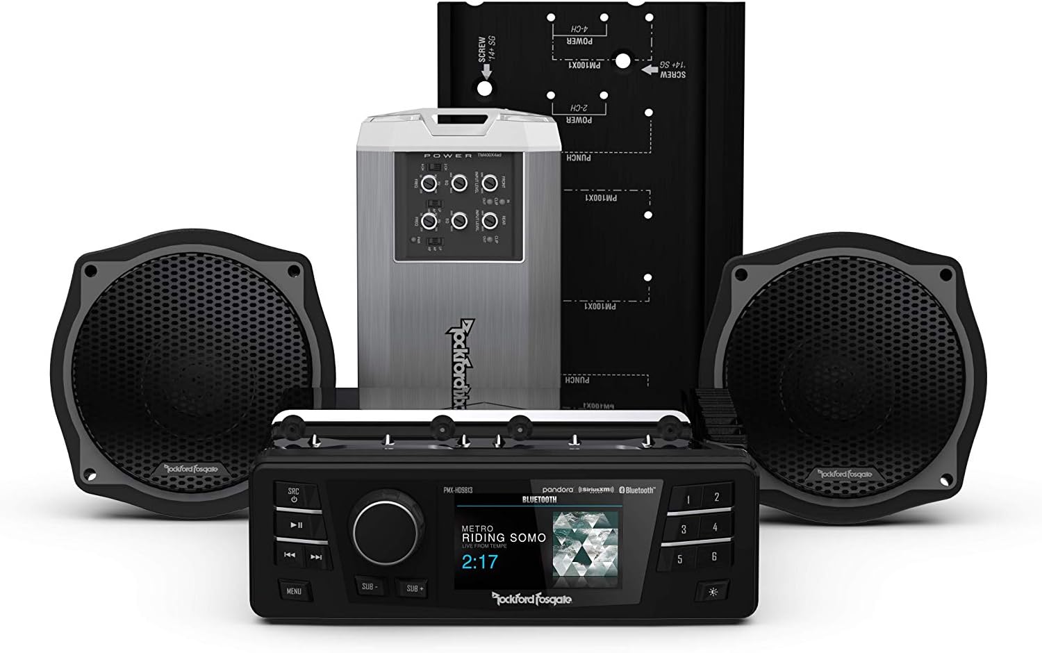 Rockford Fosgate HD9813SG-STAGE2 Digital Media Receiver, Two Speakers & Amplifier Kit for 1998-2013 Harley-Davidson Street Glide