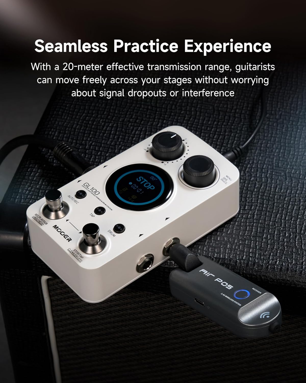 MOOER GL100 New Era Stereo Looper Drum Machine Pedal, Dual Footswiches, 300min Looping,11 Music Genres Drum Machine, Touch Screen, Tap Tempo, Auto Record, Time Stretch, Wireless System, Footswitch To