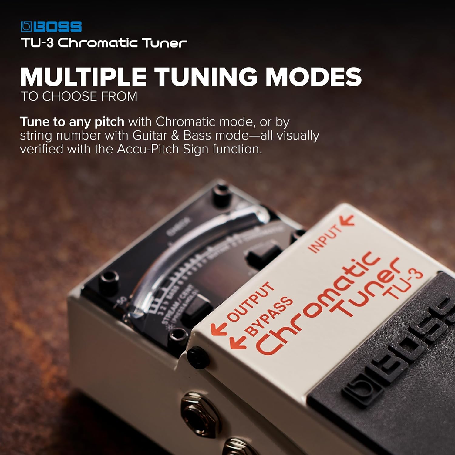 BOSS TU-3 Chromatic Floor Tuner for Guitar and Bass | Industry-Standard Performance | Tank-Tough BOSS Stompbox Body | 21-Segment LED Meter | Accurate to +/- One Cent | Accu-Pitch Sign Function