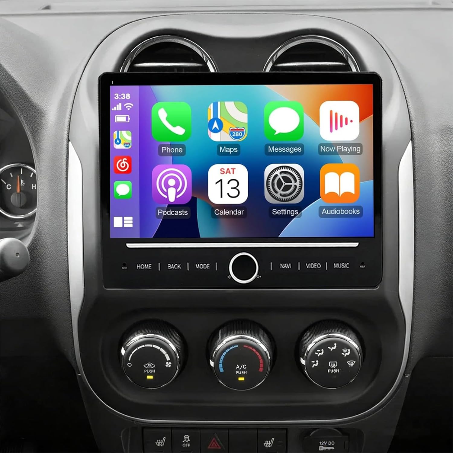 PHEZEN 10 inch Touchscreen Car Stereo Fit for Jeep Compass 2009-2017, Android 14 Double Din Car Radio with Carplay & Android Auto in-Dash Navigation BT Mirror Link WiFi Backup Camera 4+64G