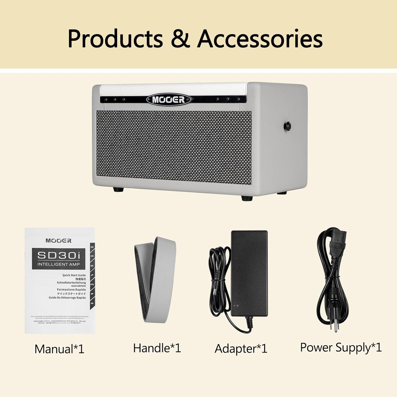 MOOER SD30i Practice Guitar Amp Portable Smart Amplifier, Bluetooth 30W Stereo Sound, 5Hrs Bettary Life, with 101 Effects, 80s Looper and 40 Drummer for Electric Guitar