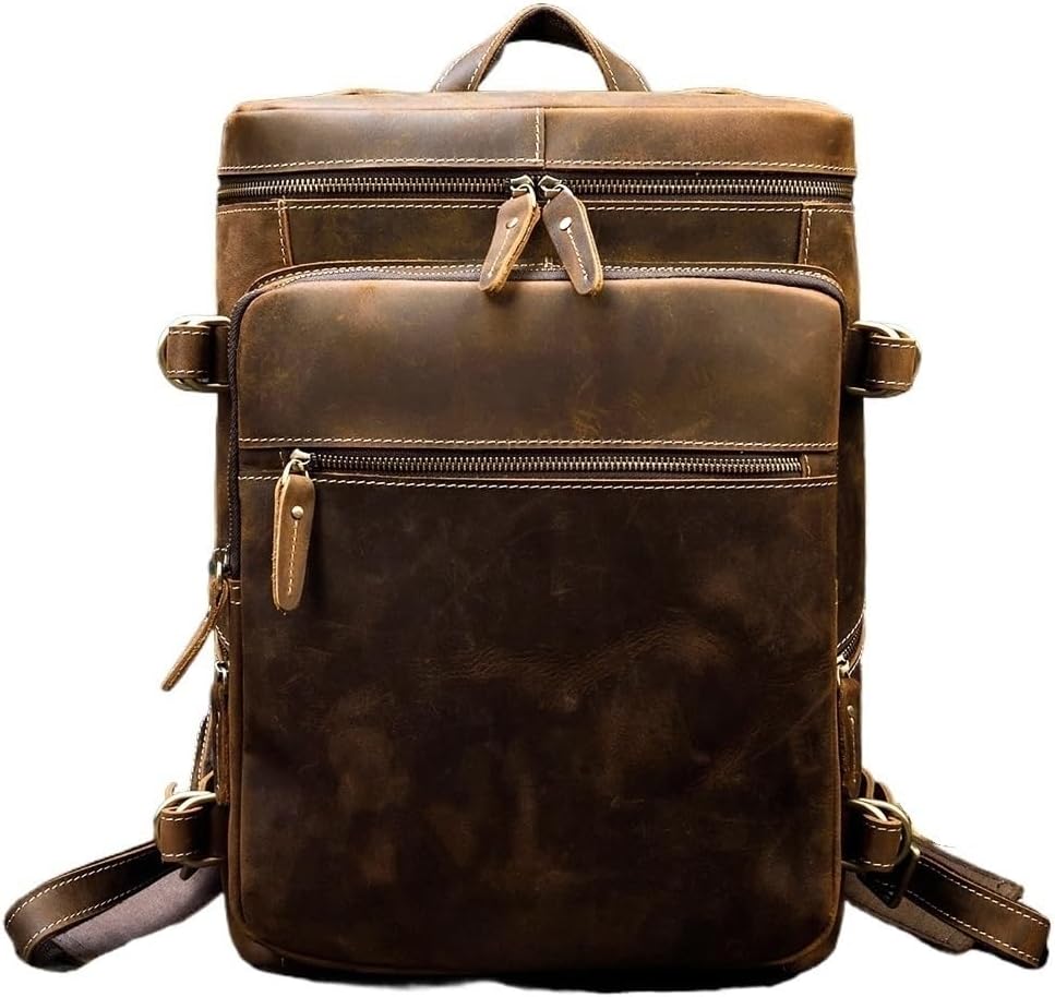 Men Leather Briefcase Laptop Backpack for Men Travel Hiking Camping Bag Large Capacity Waterproof Work Backpack Anti Theft Rucksack Business Carry On Daypack Fits 17 Inch Computer School College