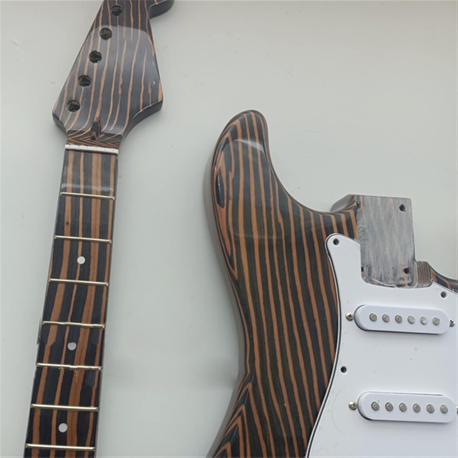 DIY Electric Guitar Kit - Zebrawood Body & Neck - 6 String - Right Handed - Brown - Guitar Kit