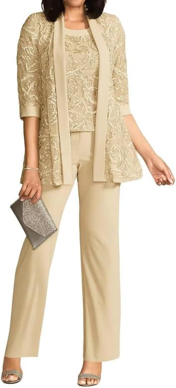 Mother of The Bride Pant Suits - 3 Pieces Sequins Formal Wedding Jumpsuits for Women Dressy