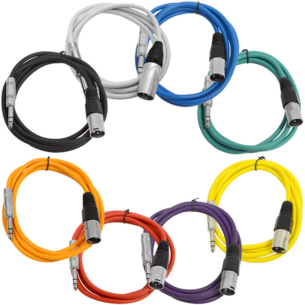 Seismic Audio - SATRXL-M6-Multi - 8 Pack of 6 Foot Multi-Color XLR Male to 1/4 Inch TRS Patch Cables 6' Pro Audio Balanced XLR-M to 1/4
