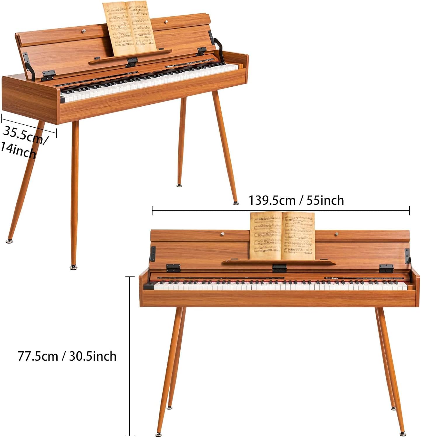 88 Key Weighted Digital Piano - Wooden Desk Electric Piano Transforms Between Desk and Vanity - Progressive Hammer-Action Keyboard, Perfect for Beginners with MIDI Functionality