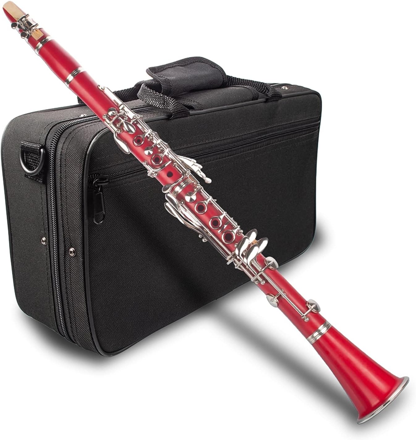 Clarinet Set Red ABS Clarinet Bb Cupronickel Nickel Plated 17 Keys with Cleaning Cloth Gloves Woodwind Instrument Professional Clarinet