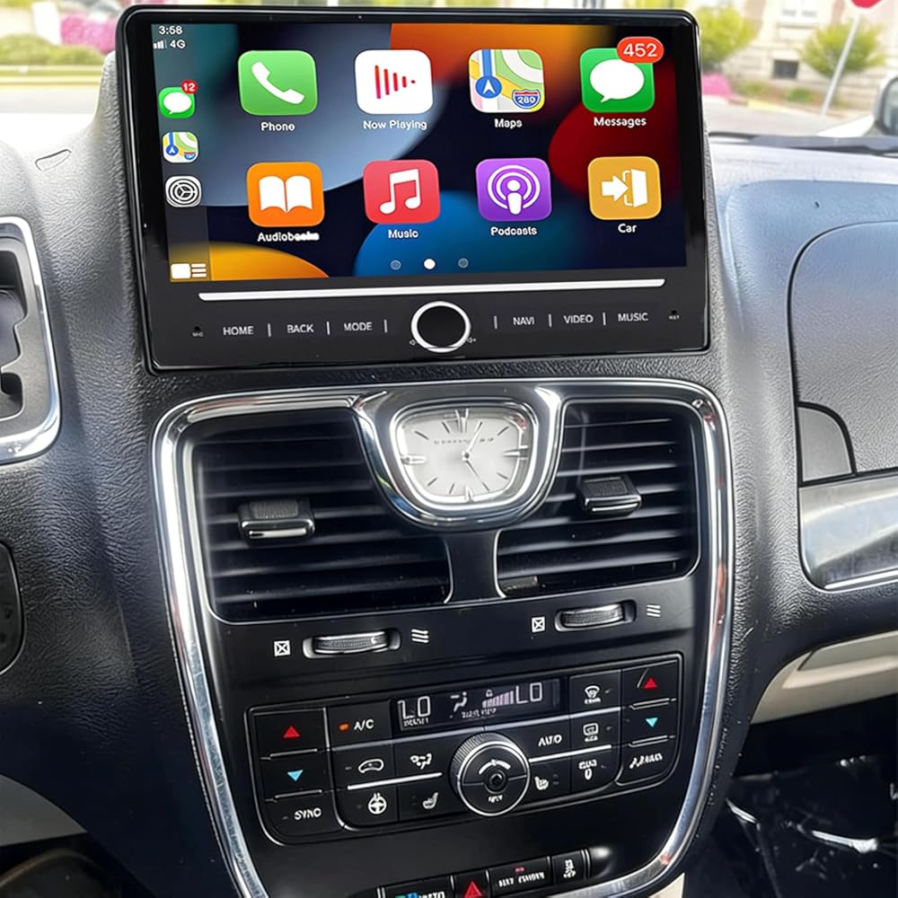 PHEZEN 10 inch Touchscreen Car Stereo Fit for Chrysler Town & Country 2008-2016, Android 14 Double Din Car Radio with Carplay & Android Auto in-Dash Navigation BT Mirror Link WiFi Backup Camera 4+64G