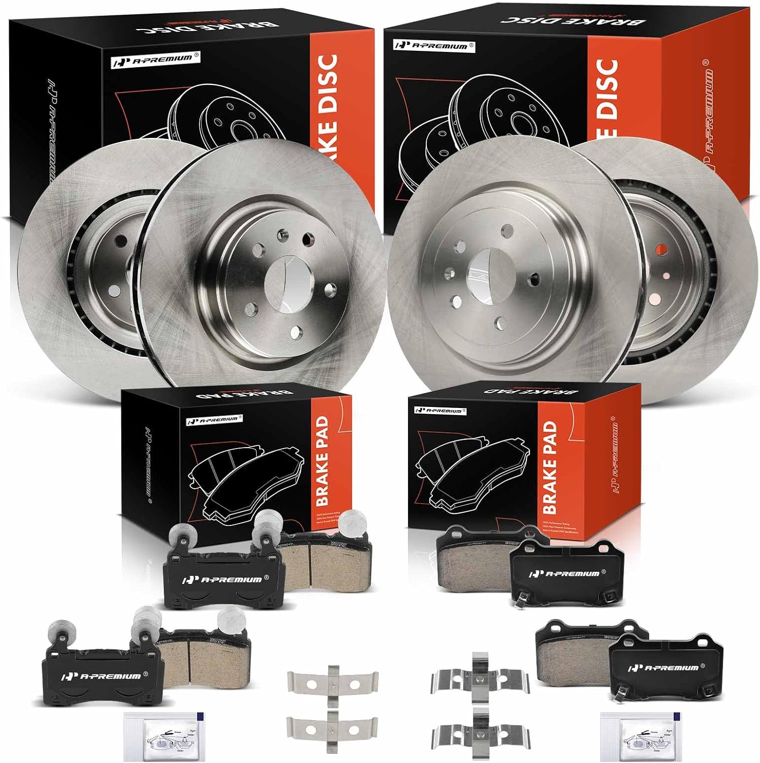 A-Premium Front and Rear Vented Disc Brake Rotors + Ceramic Pads Kit Compatible with Select Tesla Models - Model S 2013 2014 2015 2016, 12-PC Set