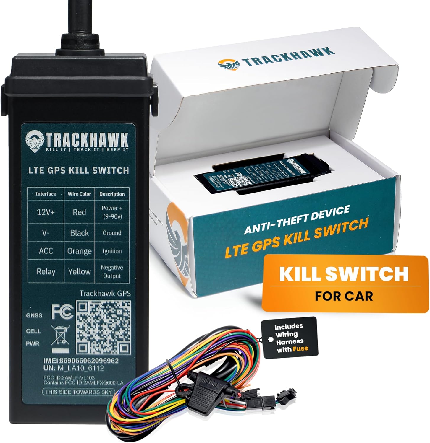 Trackhawk VL03 GPS Kill Switch 4G LTE Tracker – Real-Time Tracking for Cars, Trucks, and Trailers, Vehicle Monitoring with Kill Switch - Monitoring Device, Live-Tracking, Subscription Required - VL03