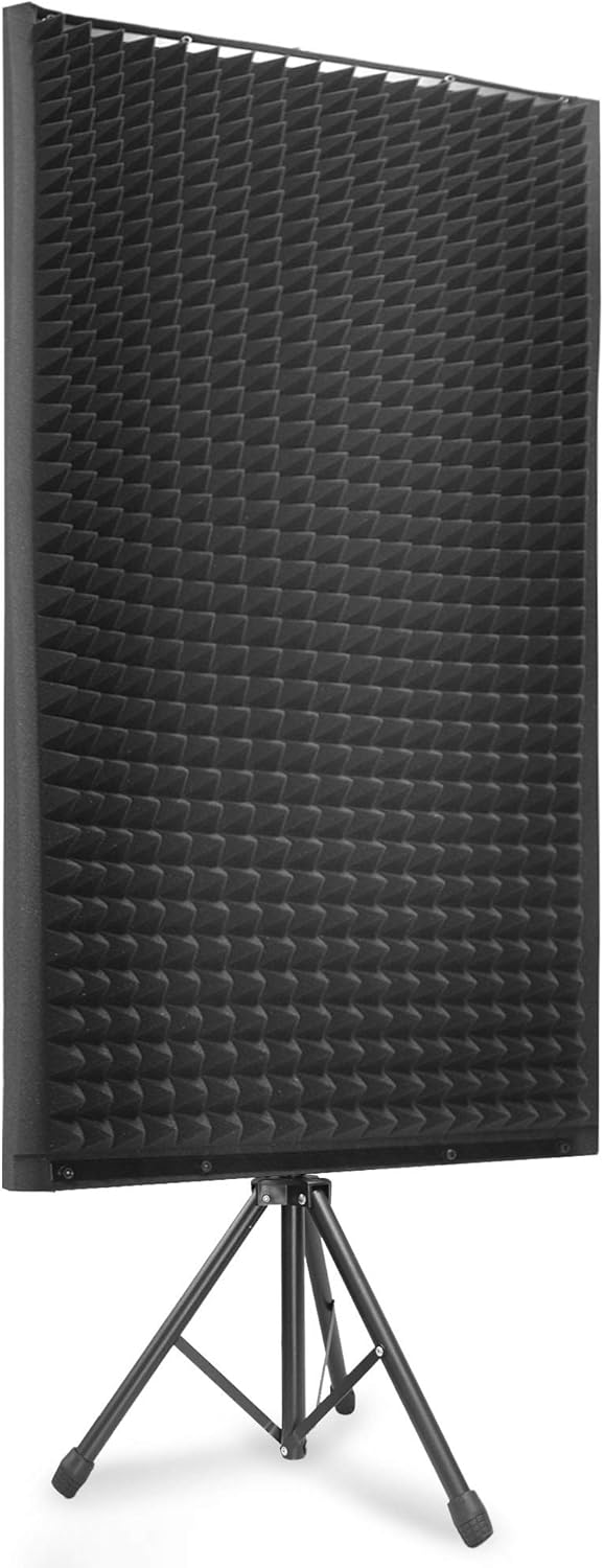 Pyle Acoustic Isolation Absorber Shield Sound Wall Panel Studio Foam and Dampening Wedge with Height Adjustable Stand, Black