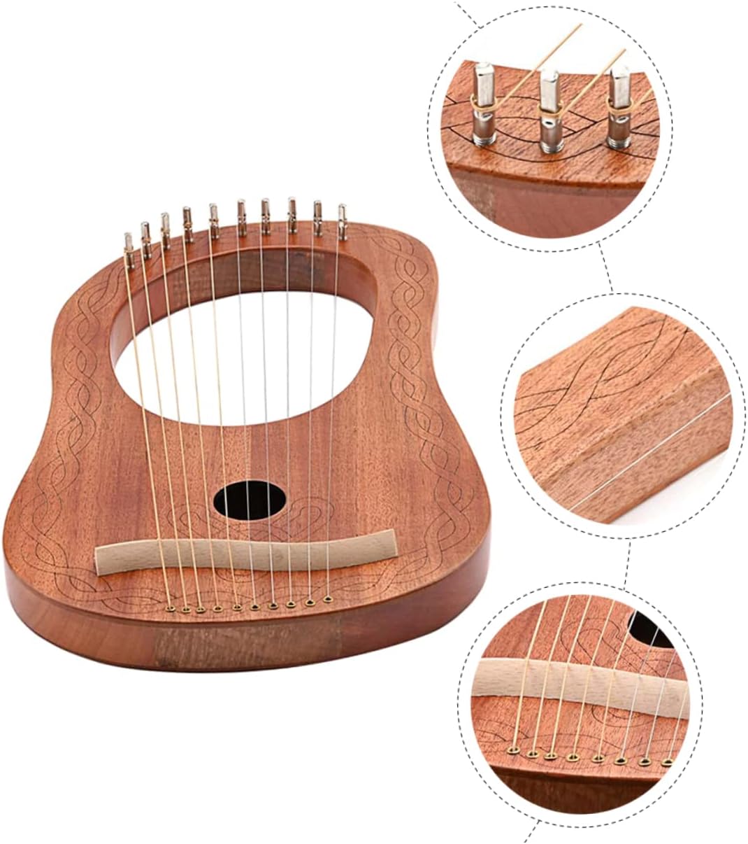 10 Stringed Wooden Harp Lap Harp for Musician for Boys and Girls Adults and Beginners