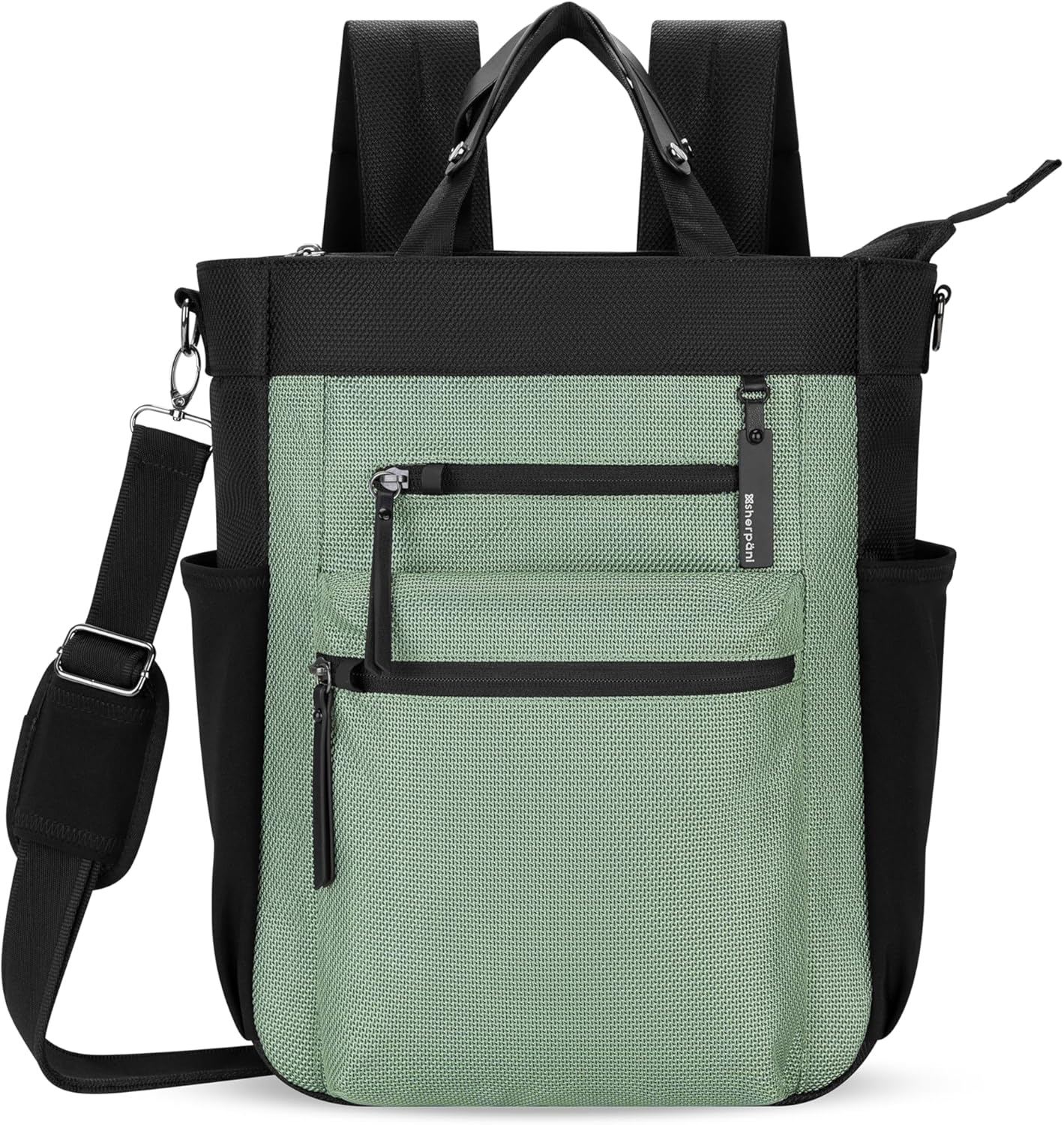 Sherpani Soleil, Anti Theft Convertible Backpack, 3 in 1 Tote Bag, Cross Body Purse, 18L Travel Backpack, Travel Gifts for Women, RFID Protection, Metal Hardware Fits 13” Laptop (Aloe Mist Signature)