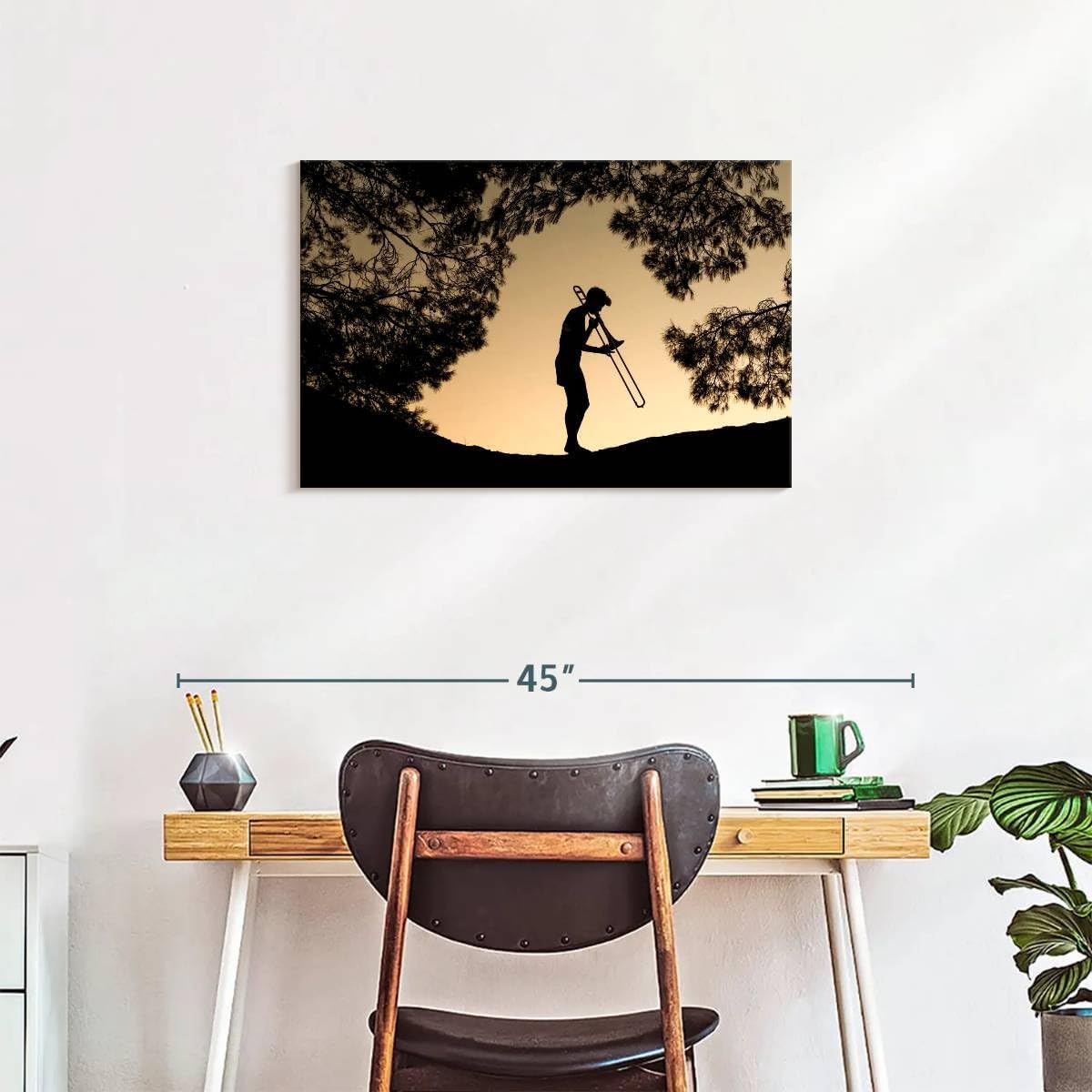ElephantStock - Trombone Musician Wall Art - Horizontal Canvas Wall Art - Living Room Wall Decor - Photography Music Canvas Art - Black And Beige Decor - 30