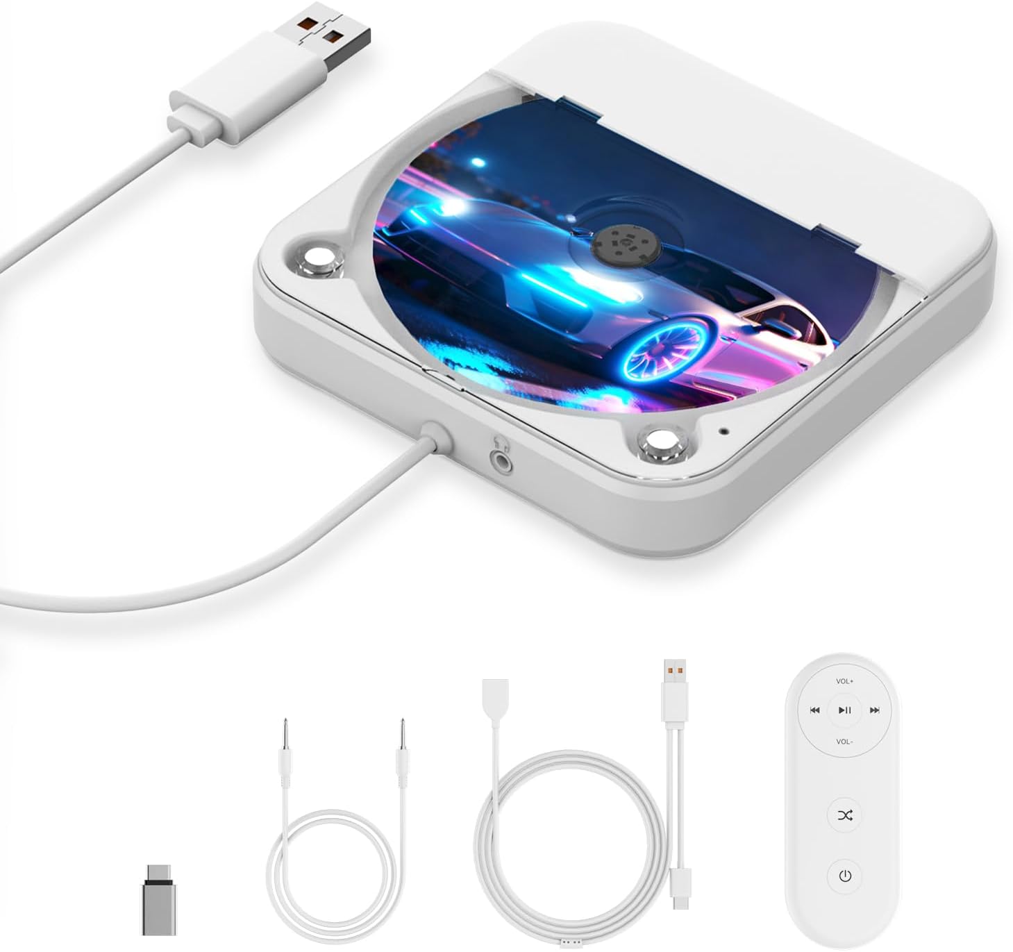 CD Player for Car,MONODEAL External Portable Car CD Players with AUX Cable & Remote Control,Universal USB CD Player for Vehicle,Laptop,TV,Computer,for Android 4.4 and Above Navigation