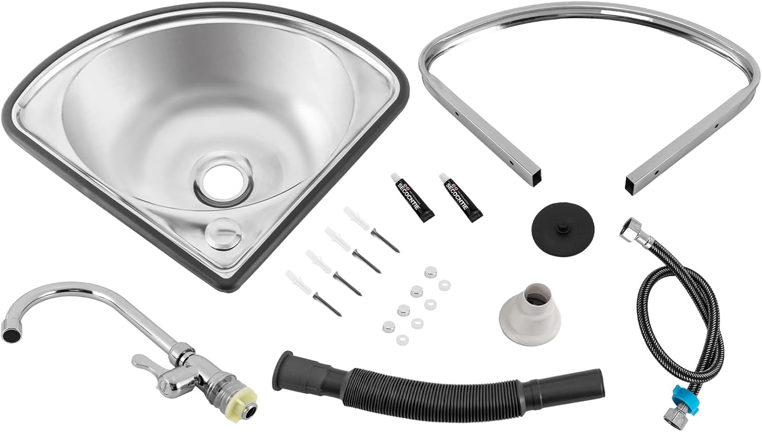 TFCFL Stainless Steel Triangular Hand Basin Sink, Wall Mount Corner Bathroom Sink, Triangle Bathroom Sink, Hand Wash Sink with Basin Faucet Drain Pipe Inlet Pipe Nail-free Adhesive, Silver