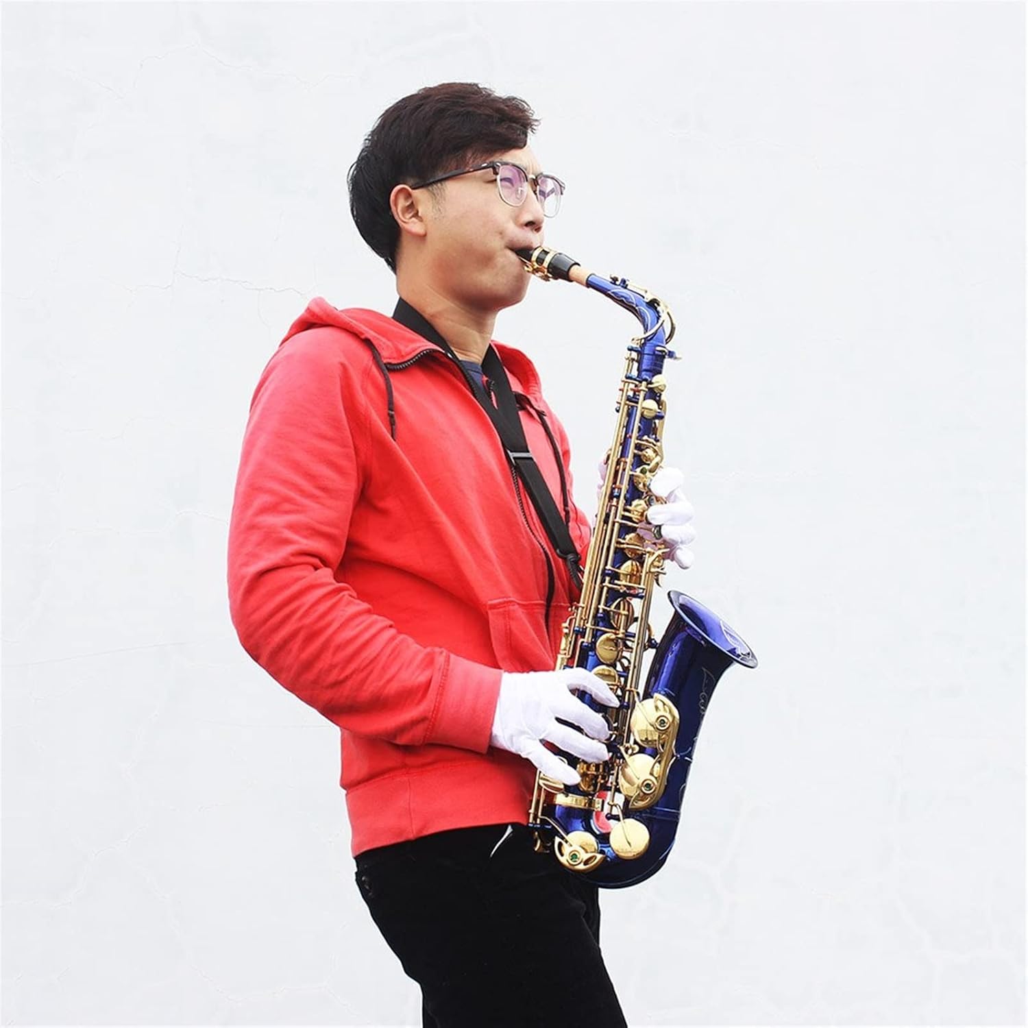 KESHUO Brass Engraved E- Flat Alto Saxophone Sax Abalone Shell Buttons Wind Instrument with Case Gloves Cleaning Cloth Belt Brush Brass Sax Beginners Kit (Color : Black)