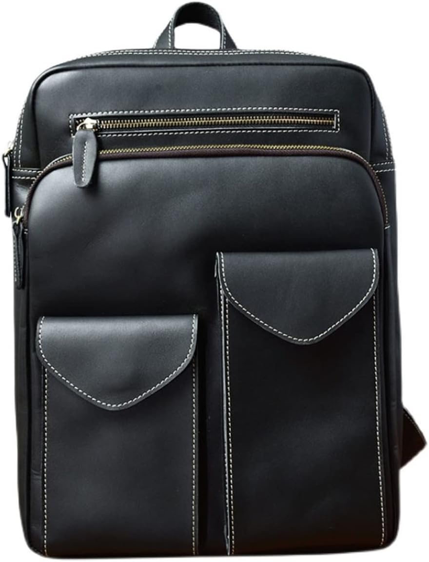 Leather Laptop Backpacks Mens Casual Daypack Backpacks Briefcases Travel Bags Weekender Bags Luggage Travel Gear (Color : Black)